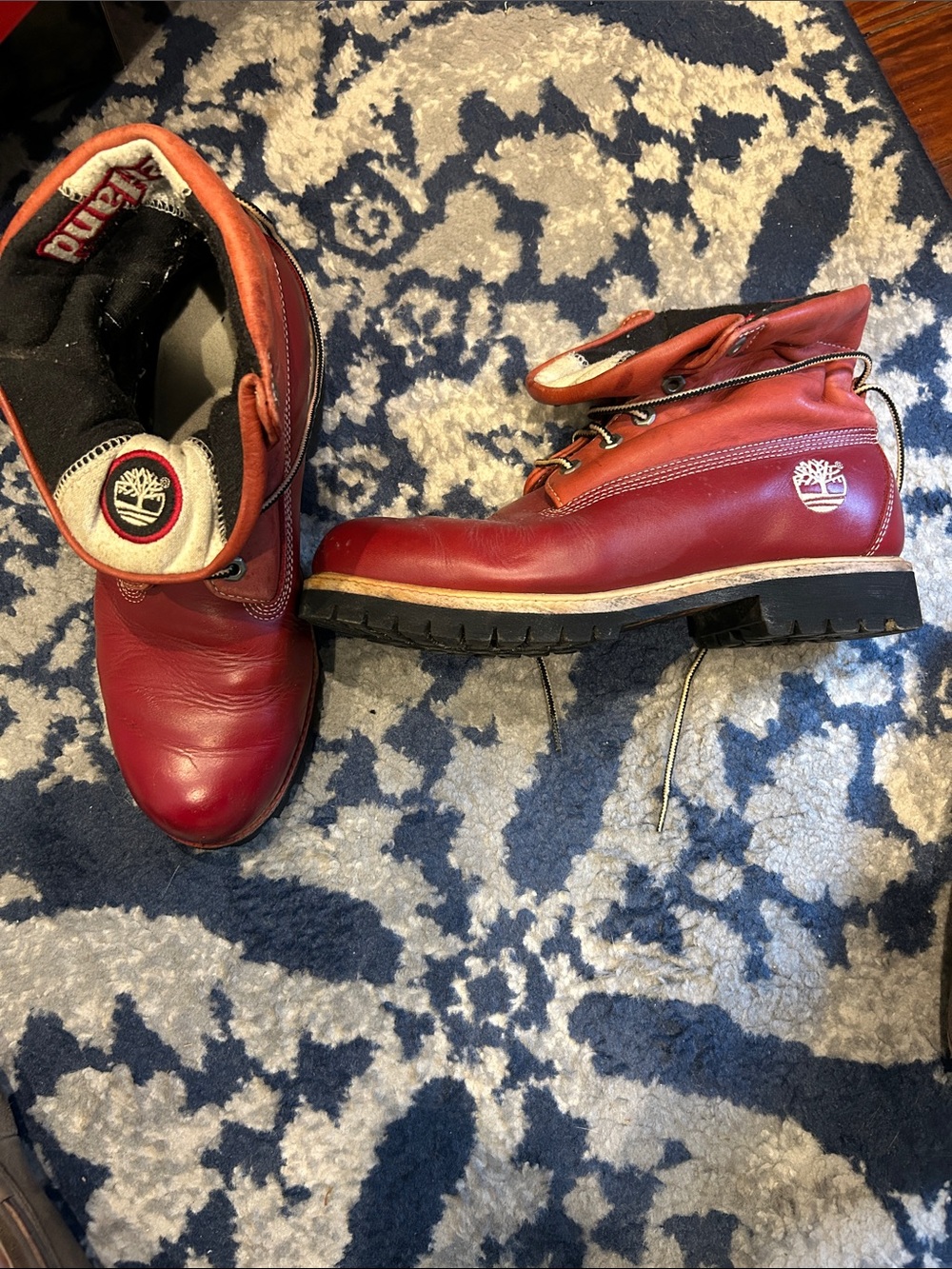 Timberland Men's Red Leather Lace-Up Work Boots